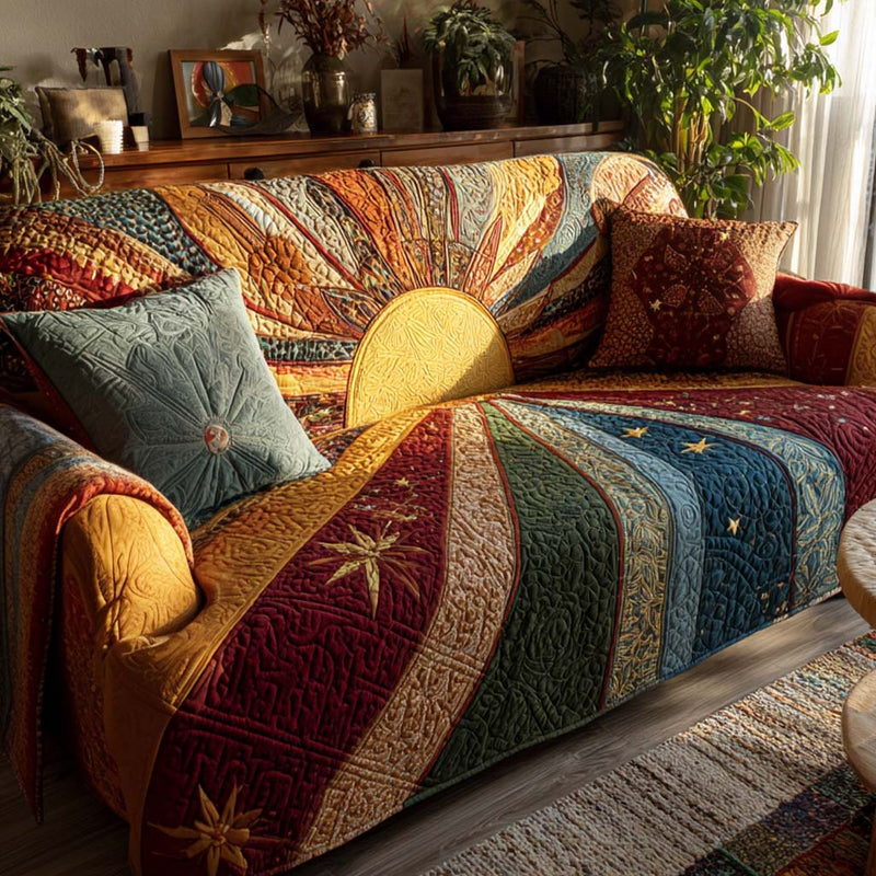 Rústico Copridivano Trapuntado Patchwork ao Amanhecer - Modelo | Conforto com Carácter