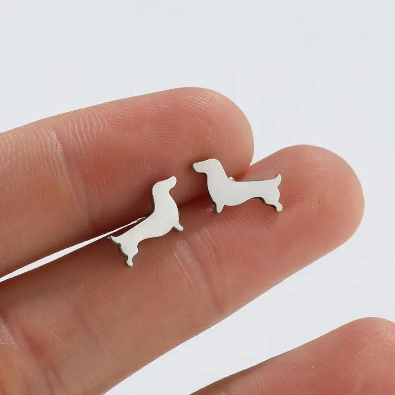 Aros de cão teckel – Brincos minimalistas de metal