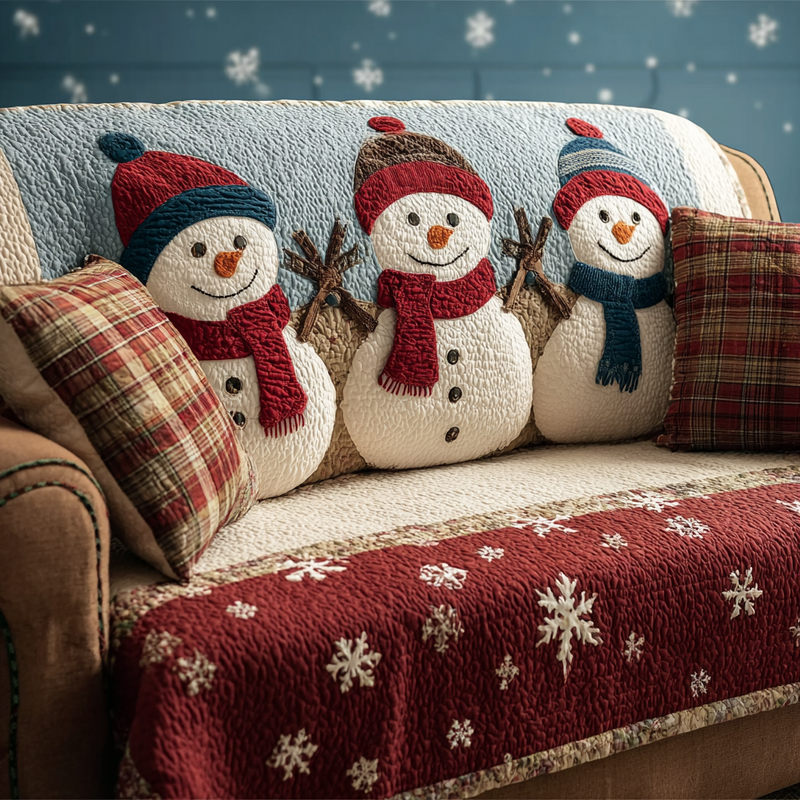 Capinha de Sofá Acolchoada com Estampa de Boneco de Neve Sorridente | Beleza Atemporal