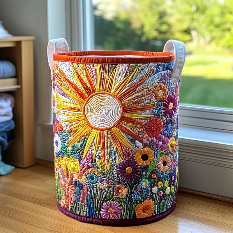Cesta de Roupa Feita à Mão | Girassol em Flor