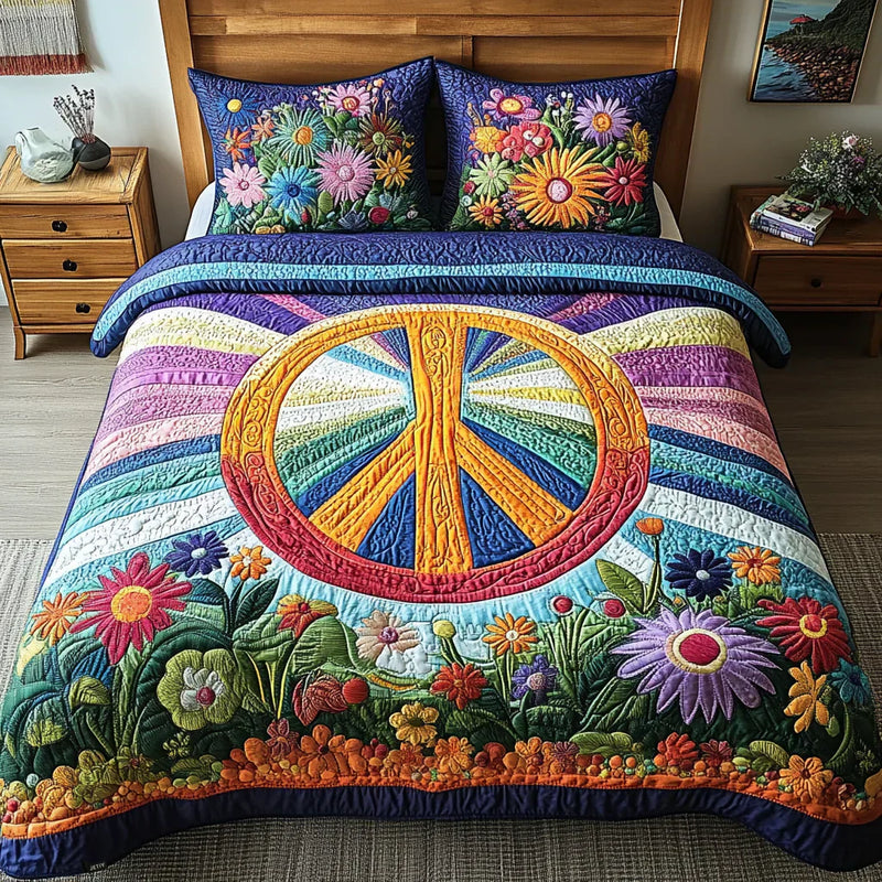 Conjunto de Cama Acolchoado de 3 Peças - Sonhos Tie-Dye
