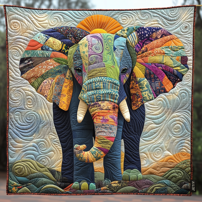 Cobertor Trapuntado Elefante Tribal em Harmonia | Feito à Mão com Amor