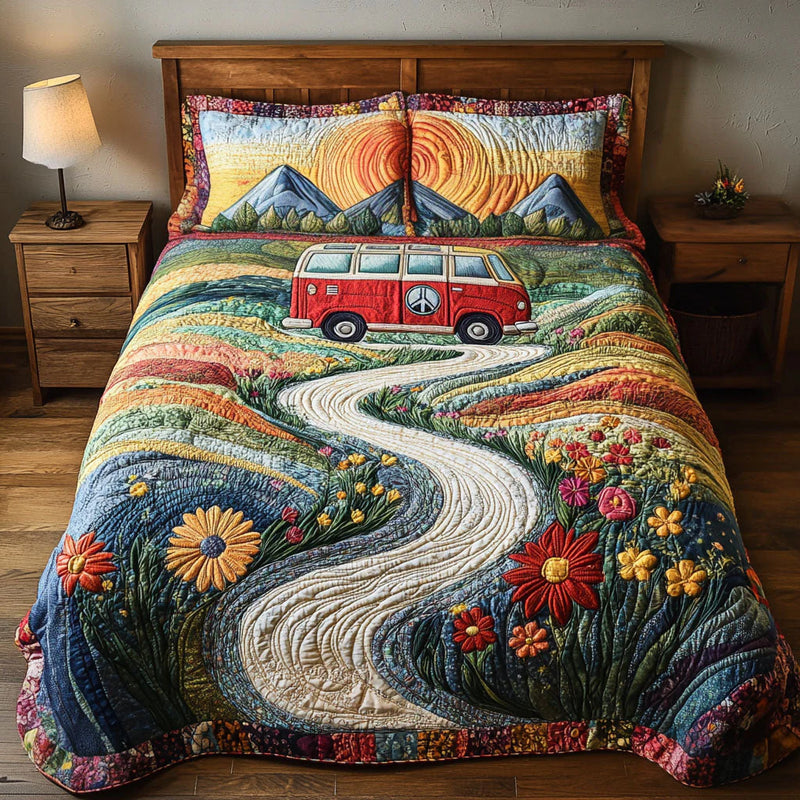 Conjunto de Cama Acolchoado de 3 Peças - Viagem Vintage