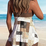 Conjunto de Tankini Biquíni de Dois Peças com Estampa