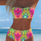 Topless Bikini com Estampa Colorida