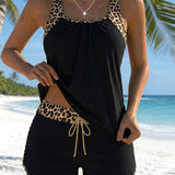 Tankini com Estampa de Leopardo e Detalhe em Cordão