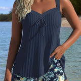 Conjunto de Tankini Listrado com Calções de Banho