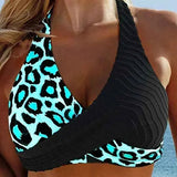 Halter Biquíni Leopardo com Estampa de Cor Bloco