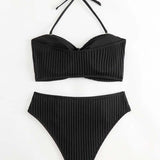 Halter Swimsuit in Solid Colors with Stripes