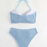 Halter Swimsuit in Solid Colors with Stripes