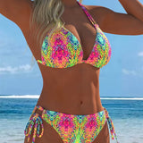 Top Halter Estampado em Cores Vibrantes