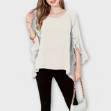 Aria - Blusa de material leve com decote redondo