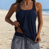 Simple Striped Shorty Tankini