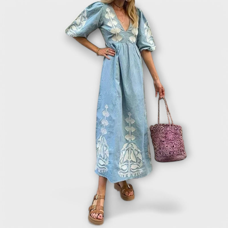 Sílvia - Vestido de Linho Rasgado com Elegância Sem Esforço