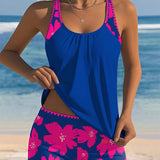 Tankini Sem Mangas U-Decote com Estampa e Boxer