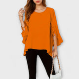 Aria - Blusa de material leve com decote redondo