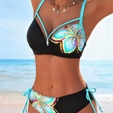 Bralette de Bikini com Estampa de Corda
