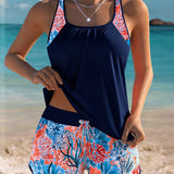 Tankini Top com Mangas e Calções Estampados
