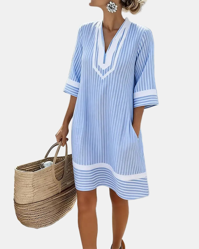 Clara | Vestido leve às riscas com decote em V