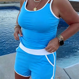 Tankini com Detalhes em Cores Contrastantes e Pregas