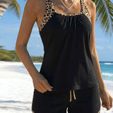 Tankini com Estampa de Leopardo e Detalhe em Cordão