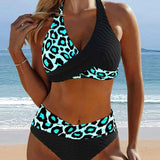 Halter Biquíni Leopardo com Estampa de Cor Bloco