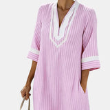 Clara | Vestido leve às riscas com decote em V
