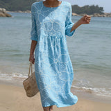 Joana - Vestido Maxi de Gola Redonda com Bordado