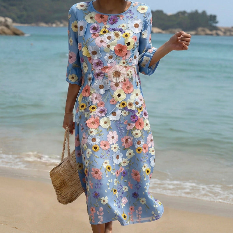 Maria - Vestido Midi Confortável e Elegante com Bordado