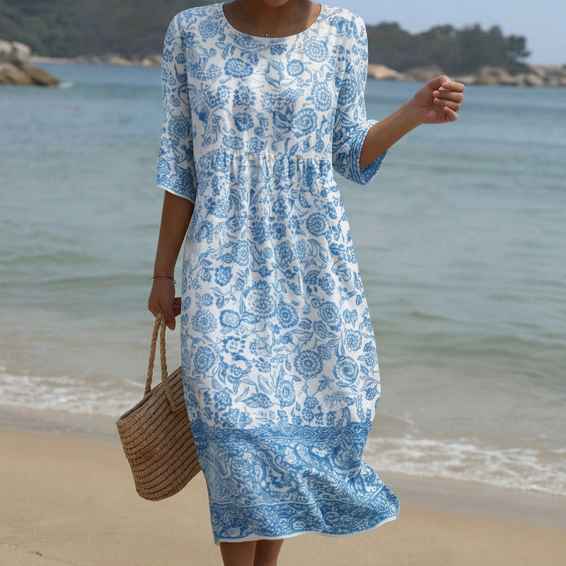 Sofía - Vestido Maxi de Decote Redondo com Bordado