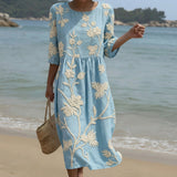 Catarina - Vestido Midi com Bordado de Plantas e Flores