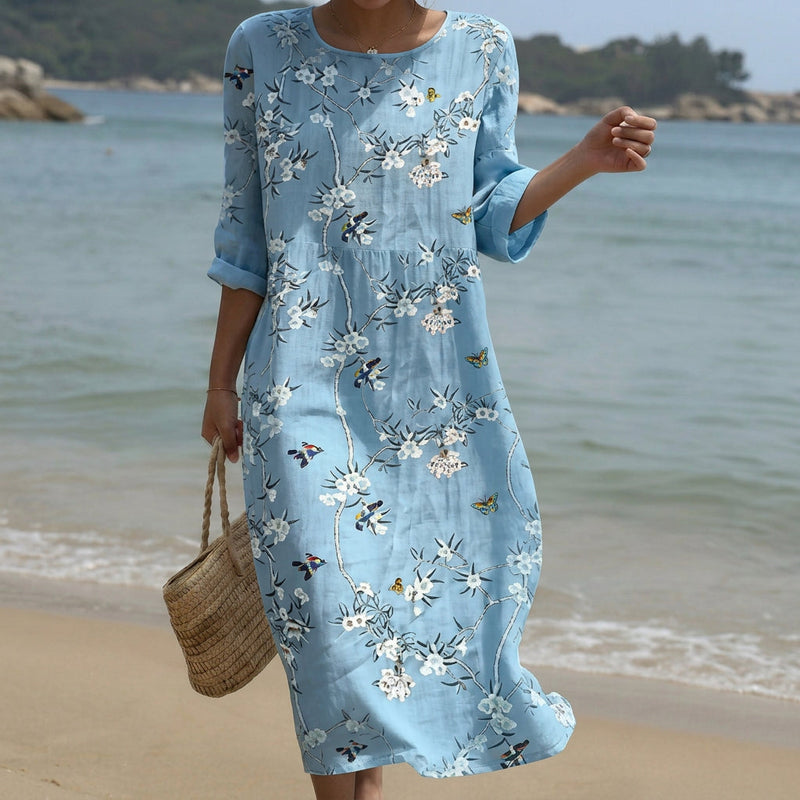 Beatriz - Vestido Maxi de Gola Redonda com Bordado