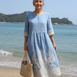 Tereza - Vestido com Bordado de Plantas e Flores
