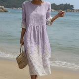 Carla - Vestido Maxi de Gola Redonda com Bordado