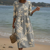 Ana - Vestido Midi com Bordado de Plantas e Flores