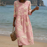 Paula - Vestido Midi com Bordado de Plantas e Flores