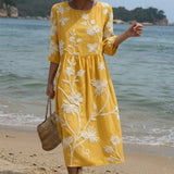 Lara - Vestido Midi com Bordado de Plantas e Flores