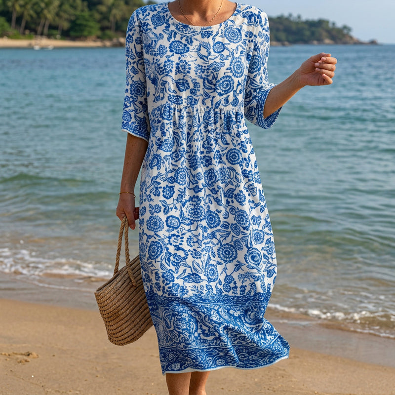 Luna - Vestido Maxi de Decote Redondo com Bordado