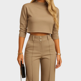 Mareen - Conjunto ajustado de outono com top e calças para mulheres