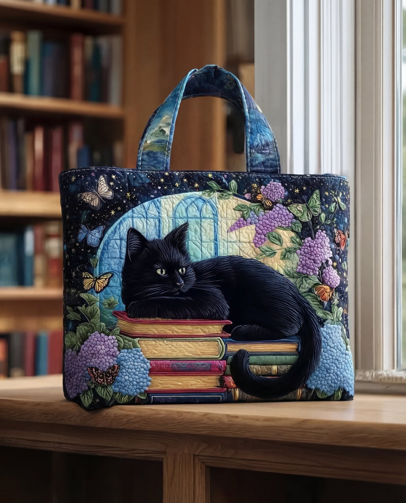 Bolsa Artesanal Gato Negro sobre Livros