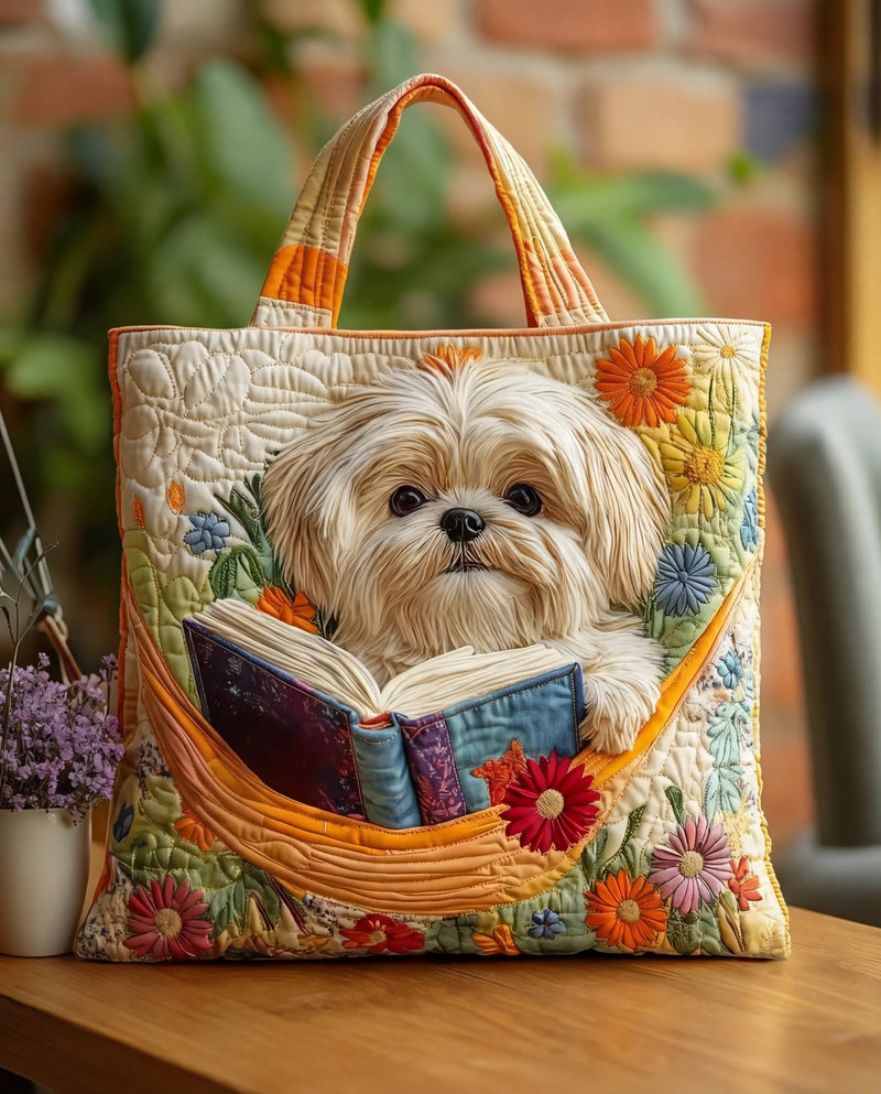 Bolsa Artesanal Shih Tzu com Livro e Flores