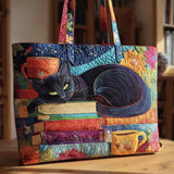 Bolsa Artesanal Gato Negro com Livros e Canecas