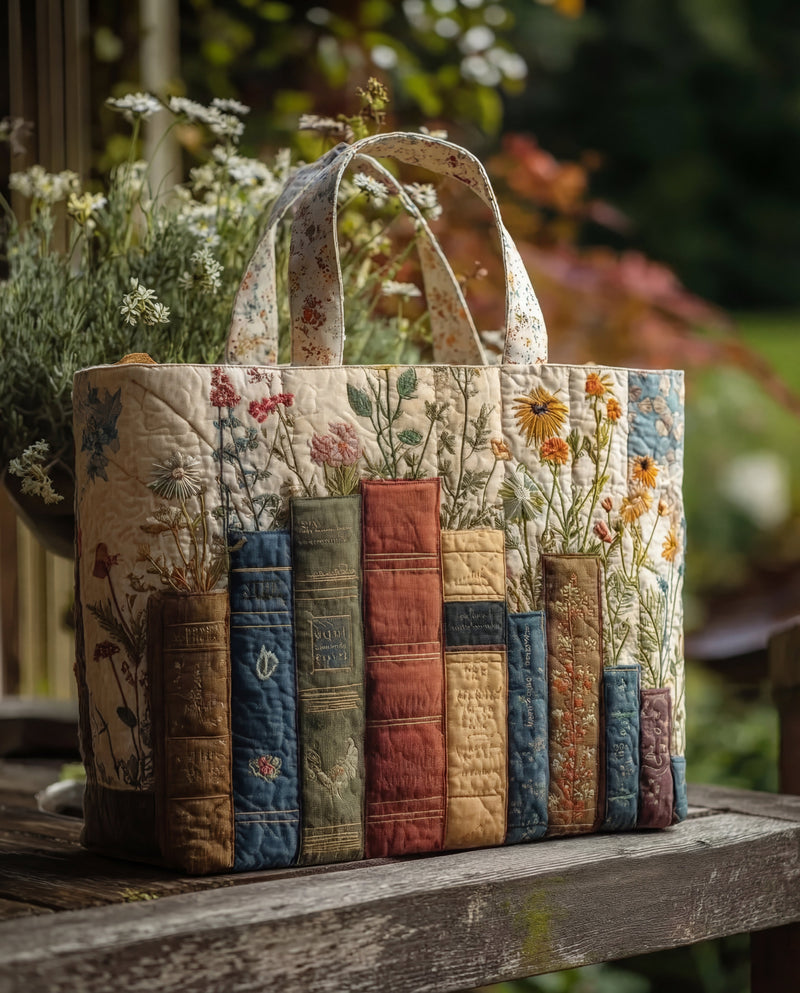 Bolsa Artesanal Acolchado Livros e Flores