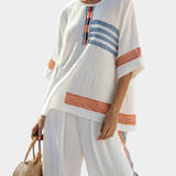 Bruna| Conjunto étnico Margo Branco Azul Laranja