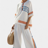 Bruna | Conjunto étnico Margo Branco Azul Laranja