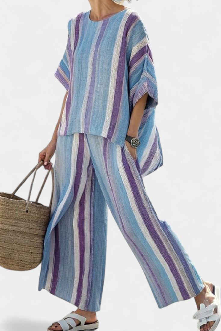 Laura | Conjunto Daisy Rayas Azul Púrpura Elegante