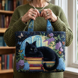 Bolsa Artesanal Gato Preto sobre Livros | Mistério Literário