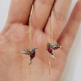Pendentes em forma de colibri de esmalte e zircónia
