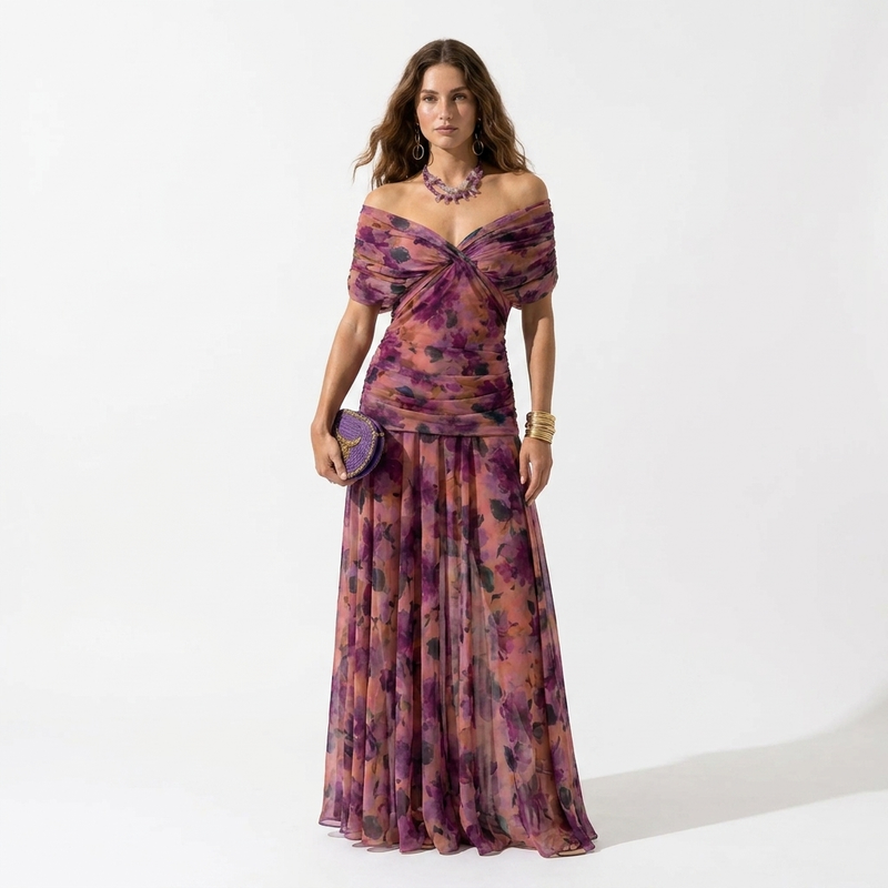 Xénia - Vestido longo elegante com decote em V
