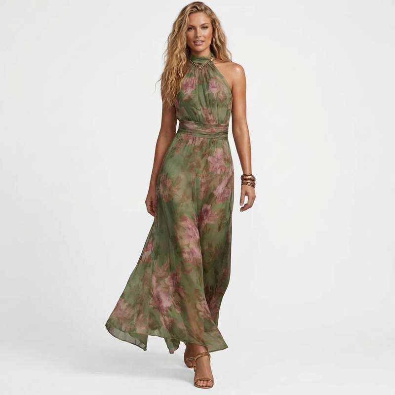 Teodora - Vestido maxi floral verde